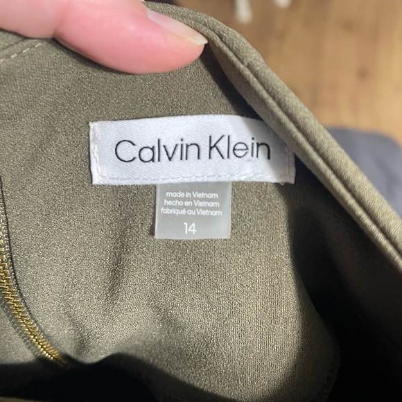 Olive Green Calvin Klein Dress Size 14 - Picture 2 of 10